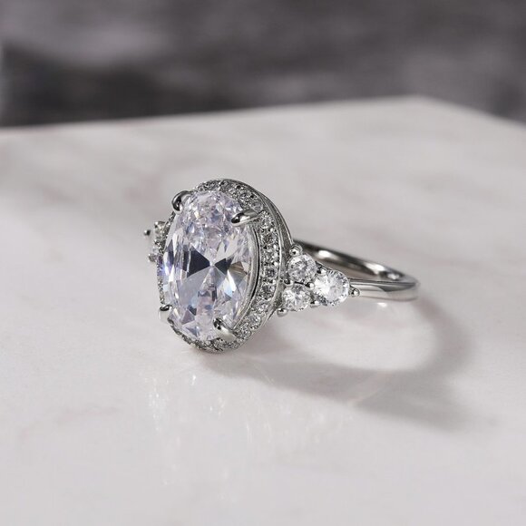 Beautiful Noble Oval Pure CZ Macro Pave Silver Wedding Luxury Rings, K936